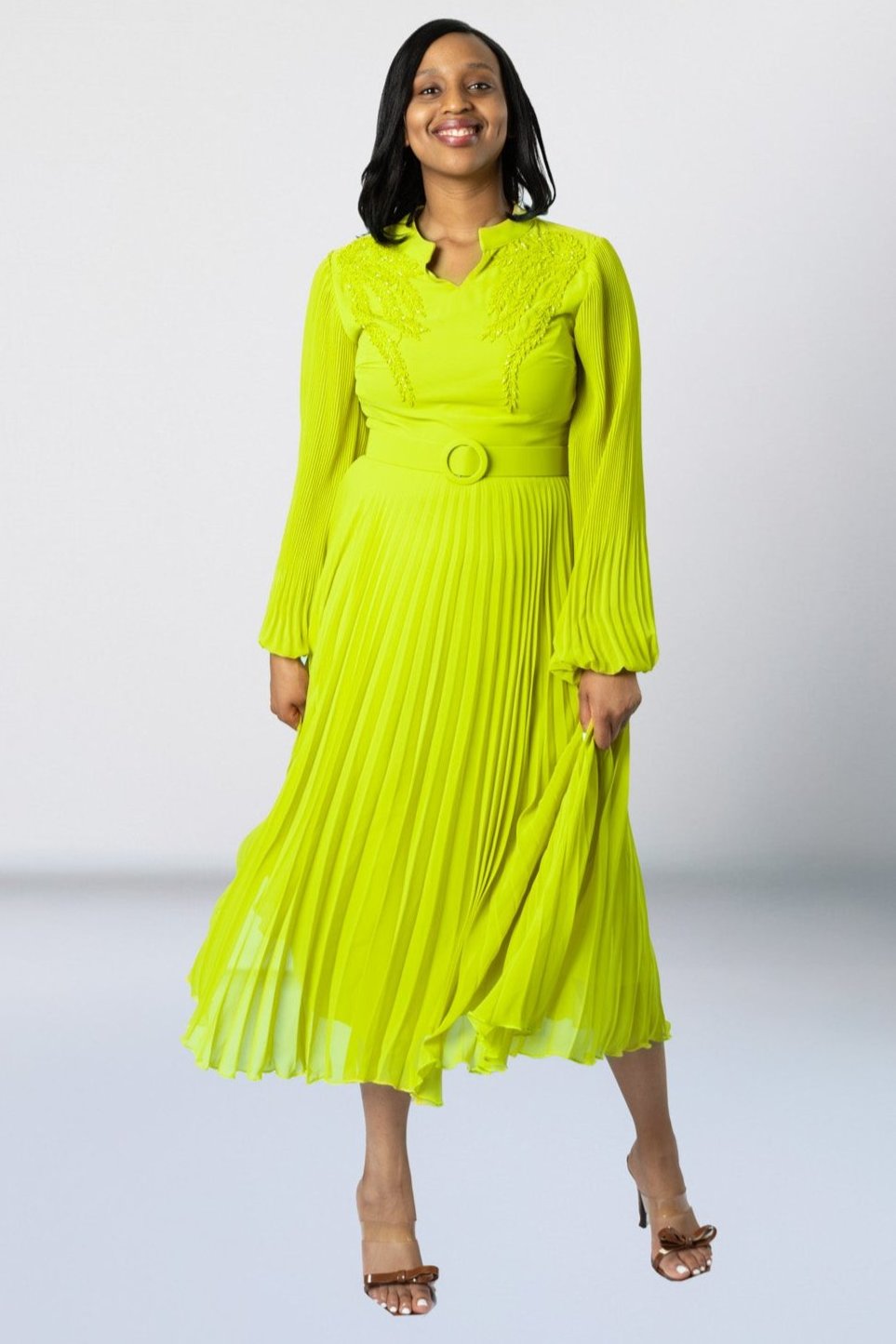 Lime Pleated Havilah Dress Edenwear Lime Pleated Havilah Dress Edenwear